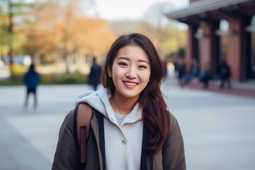 Happy female student smiling on campus, enjoying university life and education
