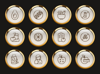 healthy food gold rimmed icons. healthy food gold rimmed icons for web and ui design, mobile apps, print polygraphy and promo advertising business