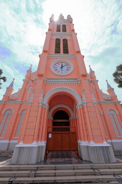 Tan Dinh Catholic Church (Nha Tho Giao Xu Tan Dinh), a pink Catholic church in District 1, Ho Chi Minh City, Vietnam