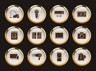 home appliances gold rimmed vector icons. home appliances gold rimmed icon set for web, mobile apps, ui design and print polygraphy