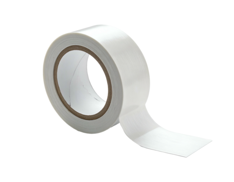 A roll of white adhesive tape with a peeled end, isolated on a black background