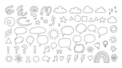 Hand-Drawn Doodle Elements: Arrows, Clouds, Stars and Speech Bubbles for Creative Design.