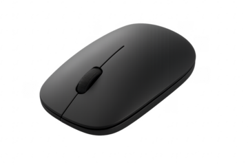 Black wireless computer mouse on transparent background