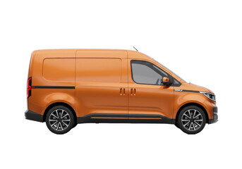 Isolated Orange Delivery Van - Side View of Commercial Vehicle for Transport, Cargo Service
