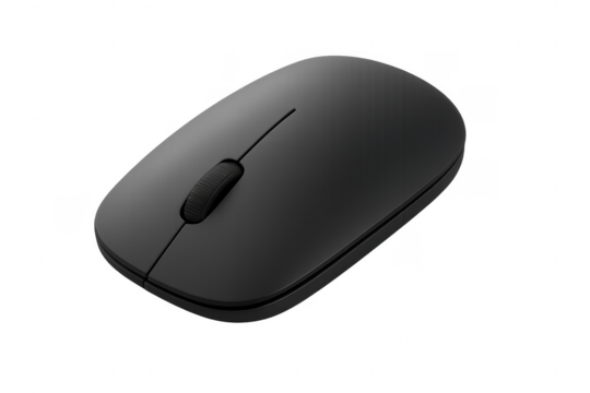 Black wireless computer mouse on transparent background