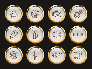 car service gold rimmed icons. car service gold rimmed icons for web and ui design, mobile apps, print polygraphy and promo advertising business