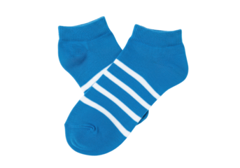 Isolated pair of blue ankle socks with white stripes for sports and everyday wear