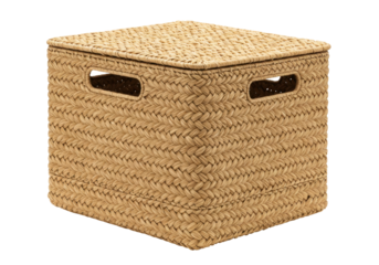 Isolated decorative storage basket with woven texture, home organization product, clean look