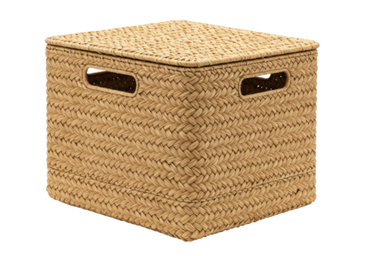 Isolated decorative storage basket with woven texture, home organization product, clean look