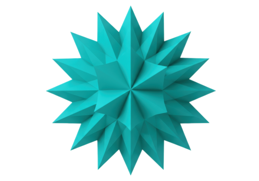 Isolated 3D geometric starburst shape, spiky turquoise element for modern design use - Powered by Adobe