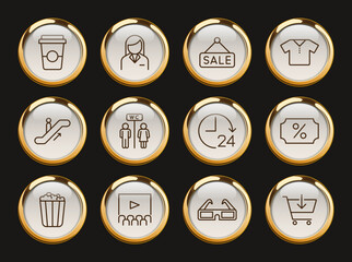 shopping mall gold rimmed icons. shopping mall gold rimmed icons for web and ui design, mobile apps, print polygraphy and promo advertising business