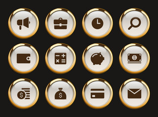 business gold rimmed icons. business gold rimmed icon set for web, mobile apps, ui design, print polygraphy and promo advertising