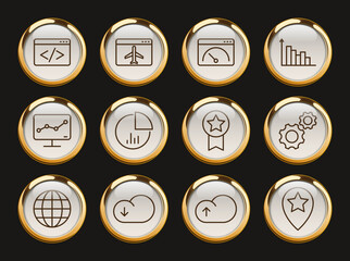 Seo gold rimmed vector icons. gardening icon set for web and ui design, mobile apps and print products