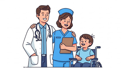 Medical Team and Young Patient in Wheelchair A Symbol of Care and Compassion