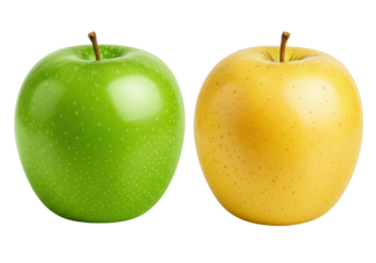 Isolated Two Apples in Green and Yellow Color with Stem, Fruit, Diet, Ingredient for Healthy Eating