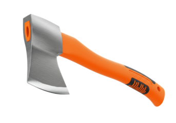 Isolated Axe on a Plain Surface with an Orange Handle and a Grey Metal Blade Tool Equipment