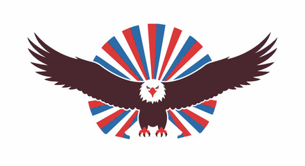 Majestic bald eagle spreading wings above vibrant red white and blue sunburst symbol of freedom and patriotism american power isolated on white background