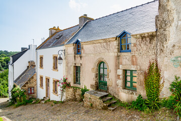 Charming Stone Street in a the Quiet Historic Village of Pont-Croix in Brittany With Steps and Greenery