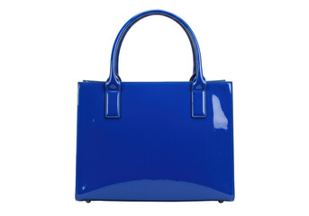 Isolated Blue Lacquered Fashionable Handbag on Bright Background, Accessory for Women