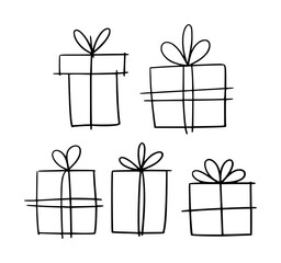 Simple Line Art Gift Boxes with Ribbons - Set of Five