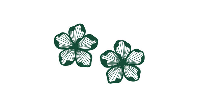 Delicate hand-drawn cherry blossom earrings rendered in a greenish hue evoking nature and spring isolated on white background