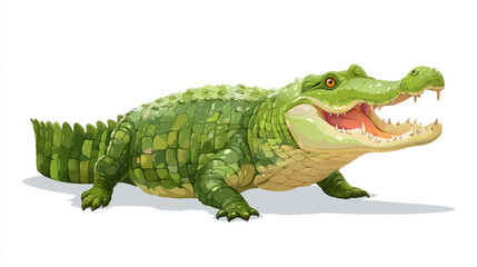 Obraz premium Illustration of a green alligator with its mouth open on a white background art