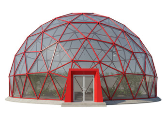 Isolated biodome, geodesic dome in glass with geometric structure, modern architecture