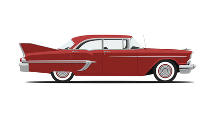 Classic red 1950s american automobile with tail fins side view isolated on isolated on white background © Hridoy