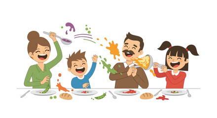 Joyful family gathering enjoying a delicious meal together celebrating food and togetherness festive celebration animated characters isolated on white background