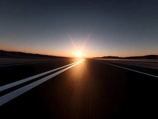 A vibrant sunset illuminates an endless highway stretching towards the distant horizon symbolizing hope and journey