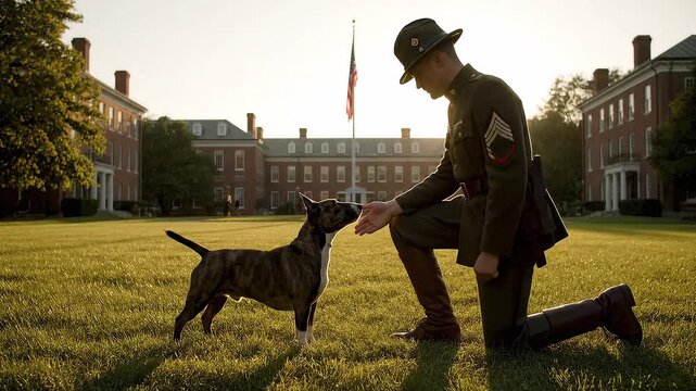 Cinematic WWI scene, 1917 Yale University military training camp, 4k video