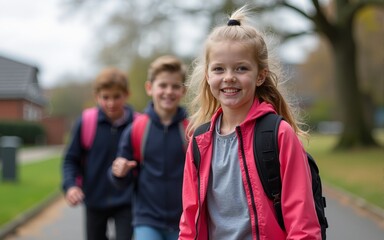 Pupils going on break. High quality