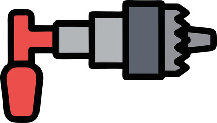 Stylized Vector Illustration of a Drill with Red Handle and Gray Body