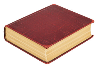 Isolated old book with red cover, a vintage reading material for historical studies