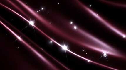 Abstract elegant deep burgundy background with luminous flowing silky lines and scattered shimmering star-like lights, suggesting luxury and wonder.