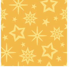 Seamless pattern of light yellow stars on a warm orange background with a transparent background great for graphic design projects and backgrounds