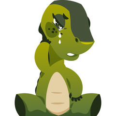 Sad Cartoon Dinosaur With Tears Streaming Down Its Face And Transparent Background Isolated On White