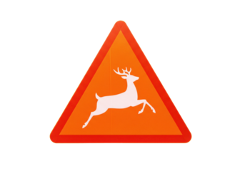 Isolated traffic sign with deer illustration warning drivers about crossing animals along road
