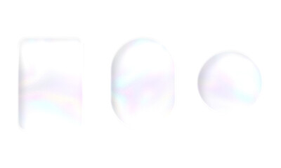 Liquid glass morphism Set of transparent glass shapes including a square oval and circle isolated on a white background for design elements