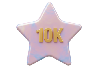 Isolated glossy star figure badge, 10K followers social media network symbol, glossy surface