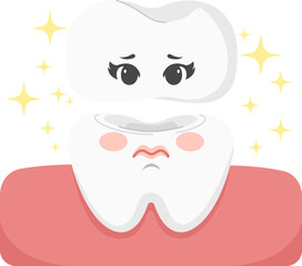 Cartoon Illustration of a Sad Decayed Tooth