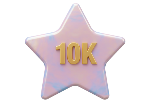 Isolated glossy star figure badge, 10K followers social media network symbol, glossy surface