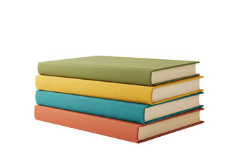 Isolated Stack of Books in Different Colors, Green Yellow Teal Orange, Education Concept