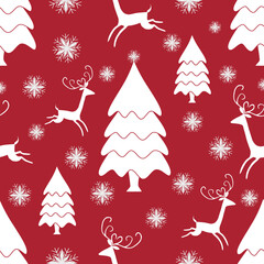 Hand-drawn Christmas Reindeer and Tree Pattern