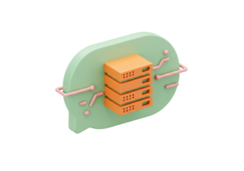 Isolated server stack inside speech bubble symbolizing hosting services and communication