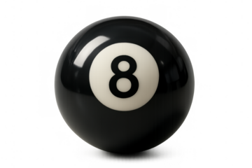 Black eight ball for billiards and pool game, symbolizing luck, chance, and destiny with transparent background