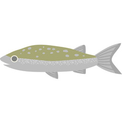 Simple Pixelated Fish Illustration with Green and Gray Colors on Transparent Background