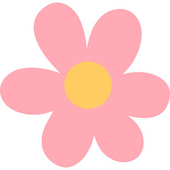 Simple Pink Flower With Yellow Center Isolated On White Background
