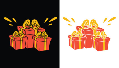 Vector image of a festive birthday gift box logo variation with beautiful shapes and colors for design needs with a choice of black and white backgrounds.