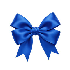 Naklejka premium Vibrant royal blue satin bow, perfectly tied with intricate folds and elegant flowing ribbons, luxurious glossy texture, isolated on a seamless transparent background with copy space, concept of